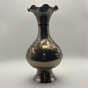 Vintage Silver-Plated Brass Vase – Made in India Scalloped Rim & Etched Floral